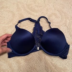 VS PINK racerback blue lace underwire push-up bra 32B